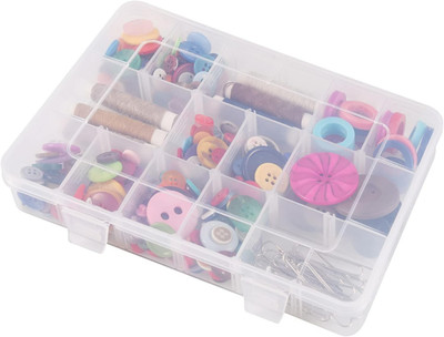 Plastic Organizer Box 18 Grid Clear Craft Storage Bin Jewelry Bead Container
