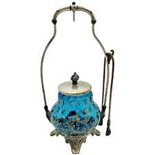 James W. TUFTS #3615 Antique Pickle Castor Blue Glass with Gold Elaborate Scene