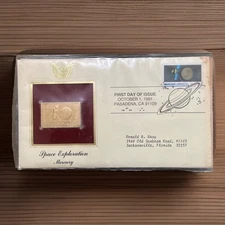 First Day of Issue of Original Stamp 22kt Gold Space Exploration - Mercury  