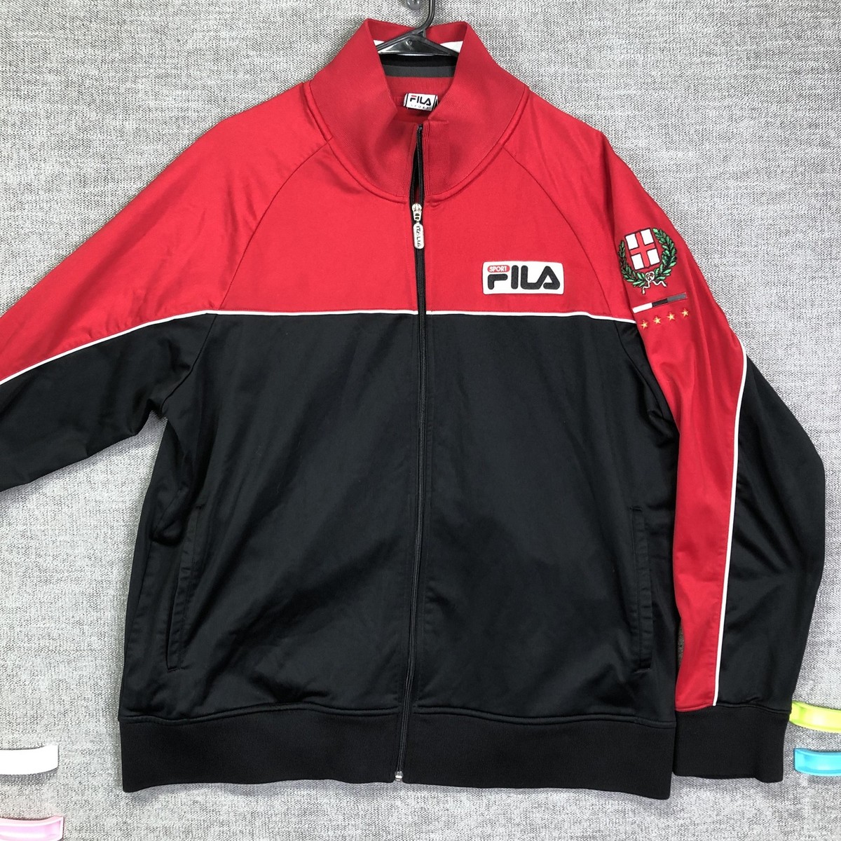 Fila Italia Track Jacket Mens XL Red Black Zip Up Sport Soccer