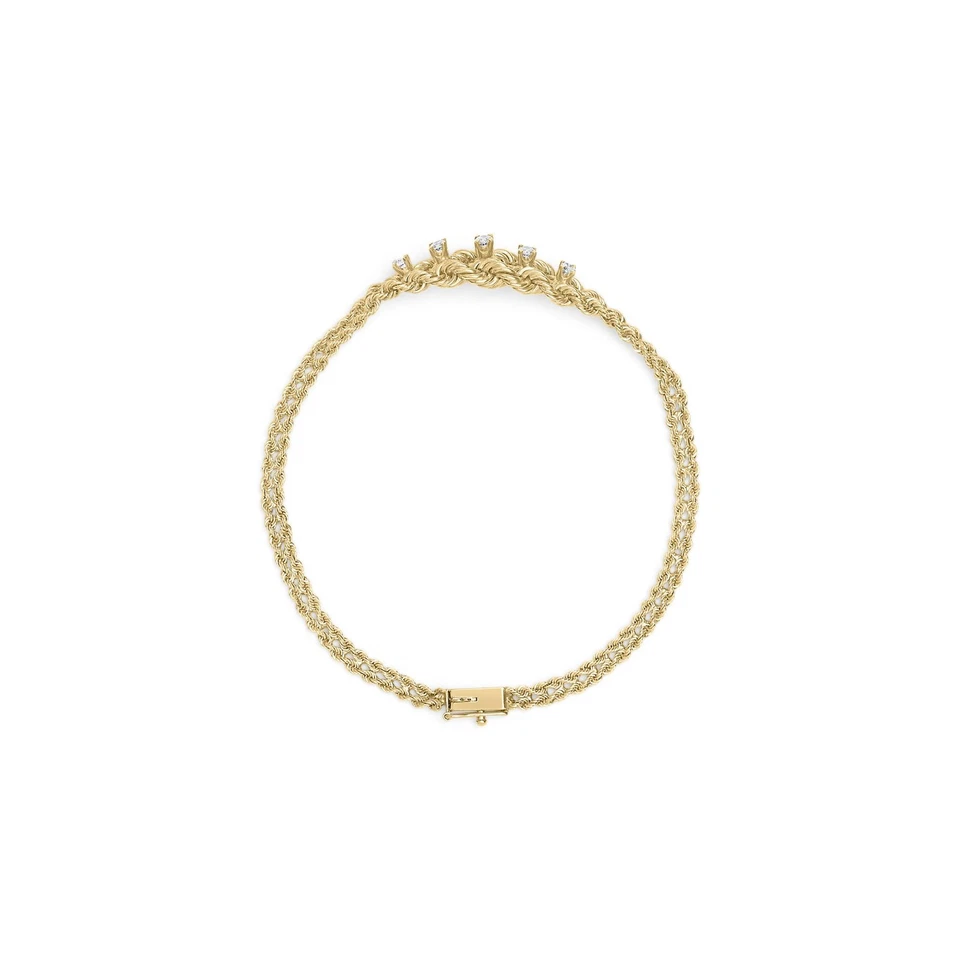 10K желтое золото 1/4 карата круглой огранки бриллиант цепочка стиль браслет (H-I, I1-I2) - Изображение 3 из 4