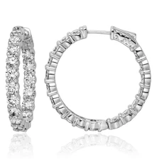 925 Sterling Silver 3.75mm CZ Round Medium Hoop Earrings