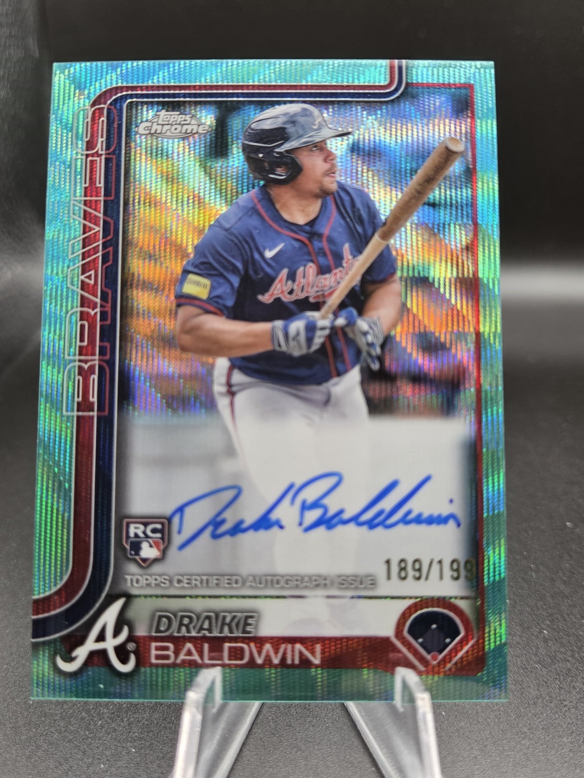 2025 Topps Chrome Drake Baldwin Rookie Auto Aqua Wave /199 RC #RA-DBA BRAVES ROY