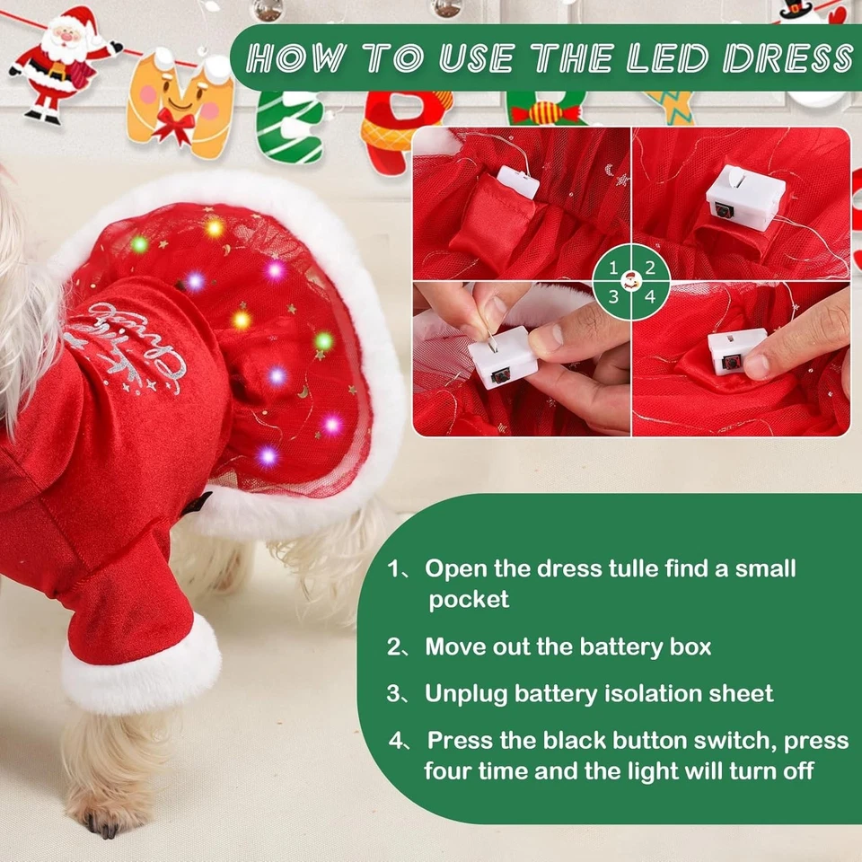 Dog Christmas Dress, Dog Outfit, Pet Fall Clothes (M, Red) - Image 4 of 4