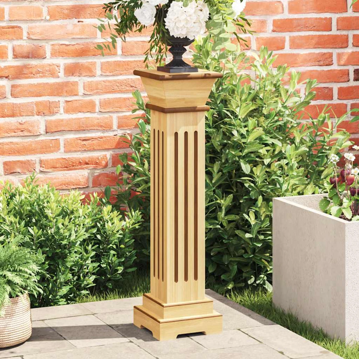 Plant Stand MDF Wood 17x17x66 cm Tall Square Pillar Light Brown Indoor Display