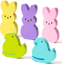 5PCS Easter Peeps Chick Table Decor Tiered Tray Sign, Bunny Wooden Signs Tabl...