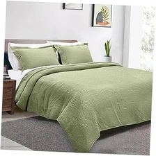  King Size Quilt Bedding Set - Cotton Bamboo Soft King Set Circle Sage Green
