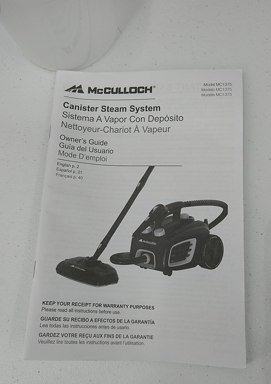 McCulloch MC1375 Canister Steam System Tested 193802028867 eBay