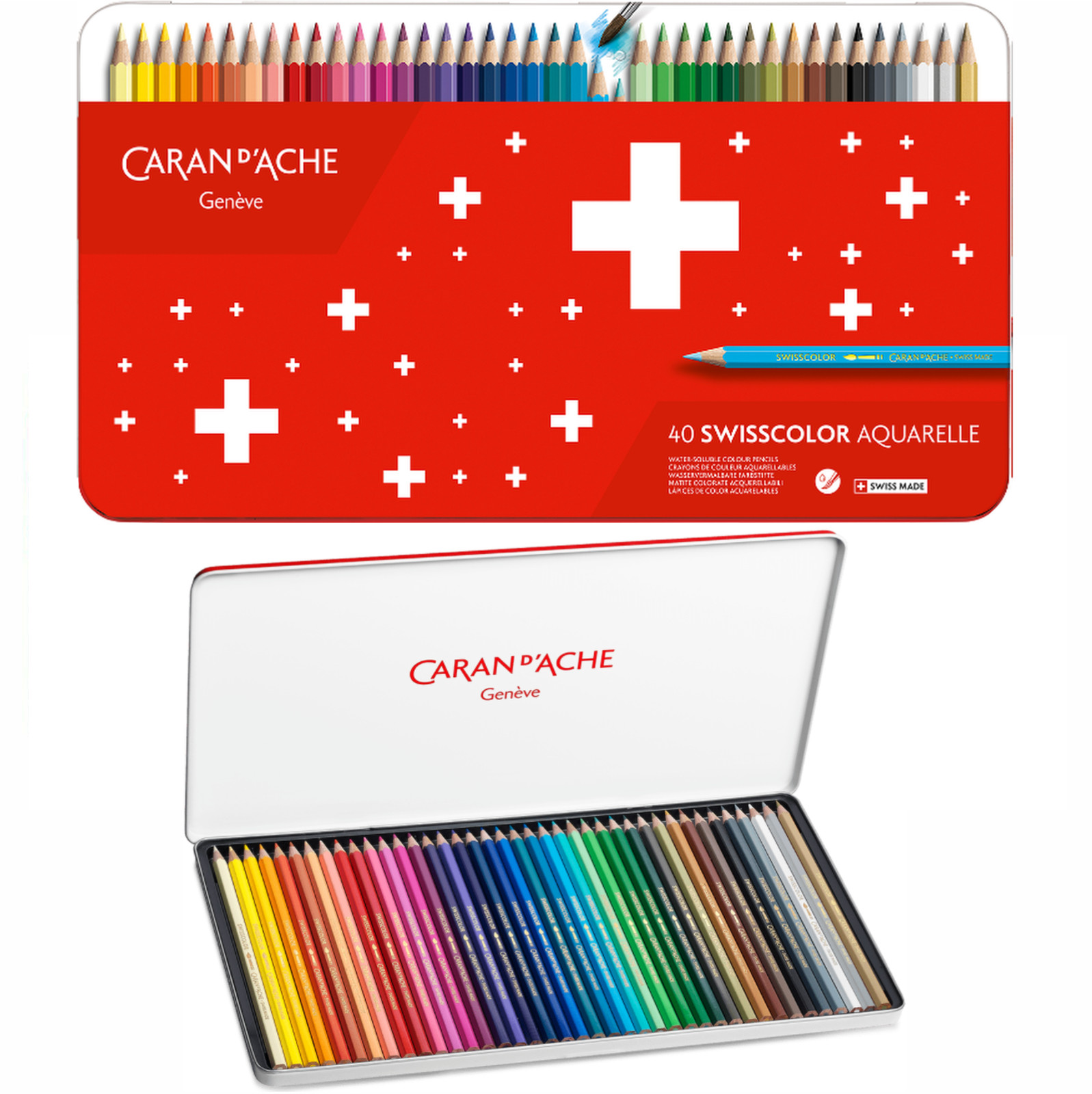 Caran d'Ache Swisscolor Water Soluble Colour Pencils Tins of 40 Assorted Colours