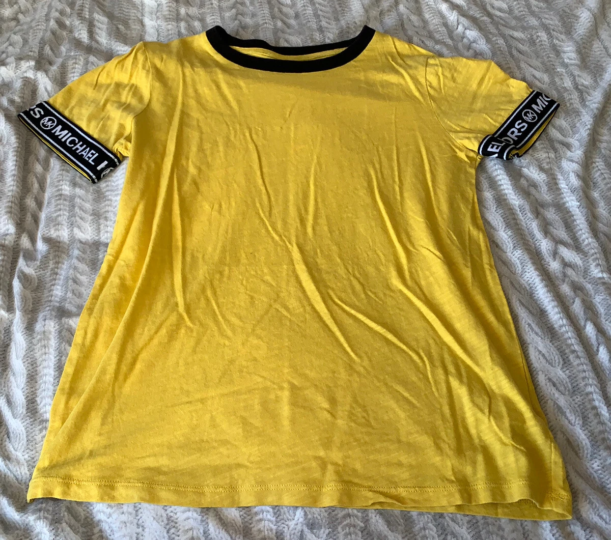 Michael Kors T Shirt Tee Yellow UK Size Small Logo MK White Short Sleeve BNWOT
