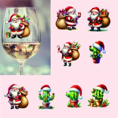 9x gemischte Weihnachtskaktus Pflanze-Weihnachtsmann-Vinyl Sticker-Decal-Tumbler-Party