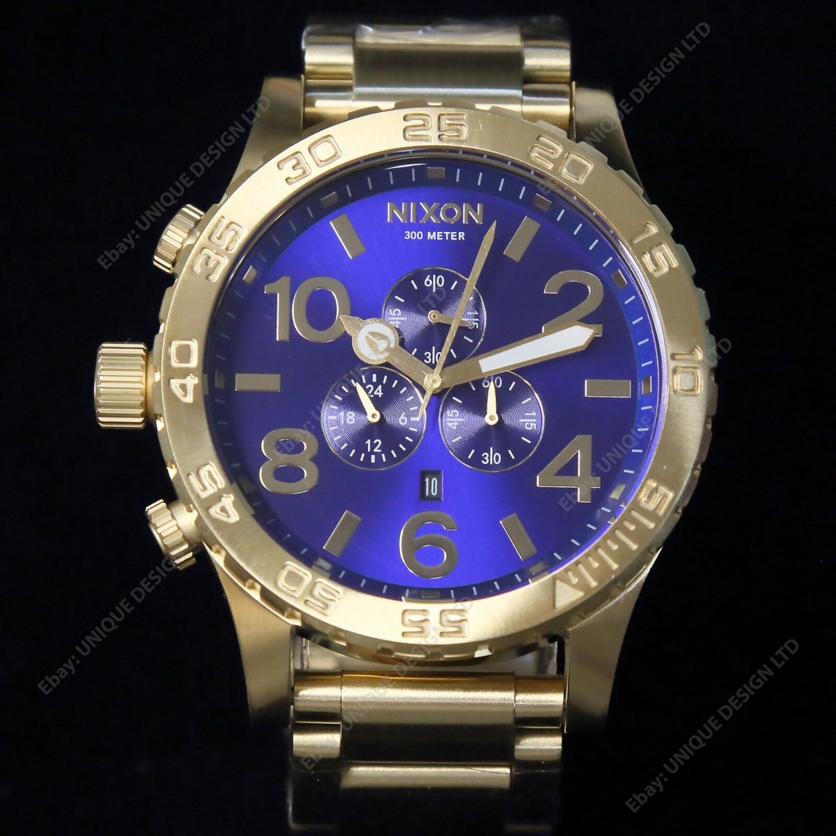 US NEW Authentic NIXON 51-30 Chrono GOLD BLUE SUNRAY Watch