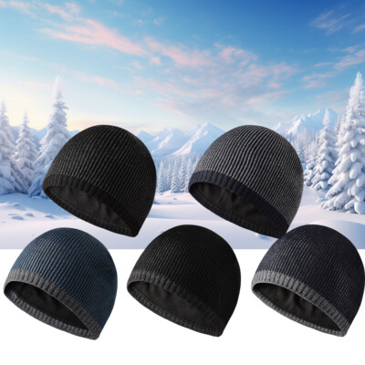Mens Beanie Hat Cap Plain Knit Ski Skull Cuff Winter Warm Slouchy Woolly Two-Ton