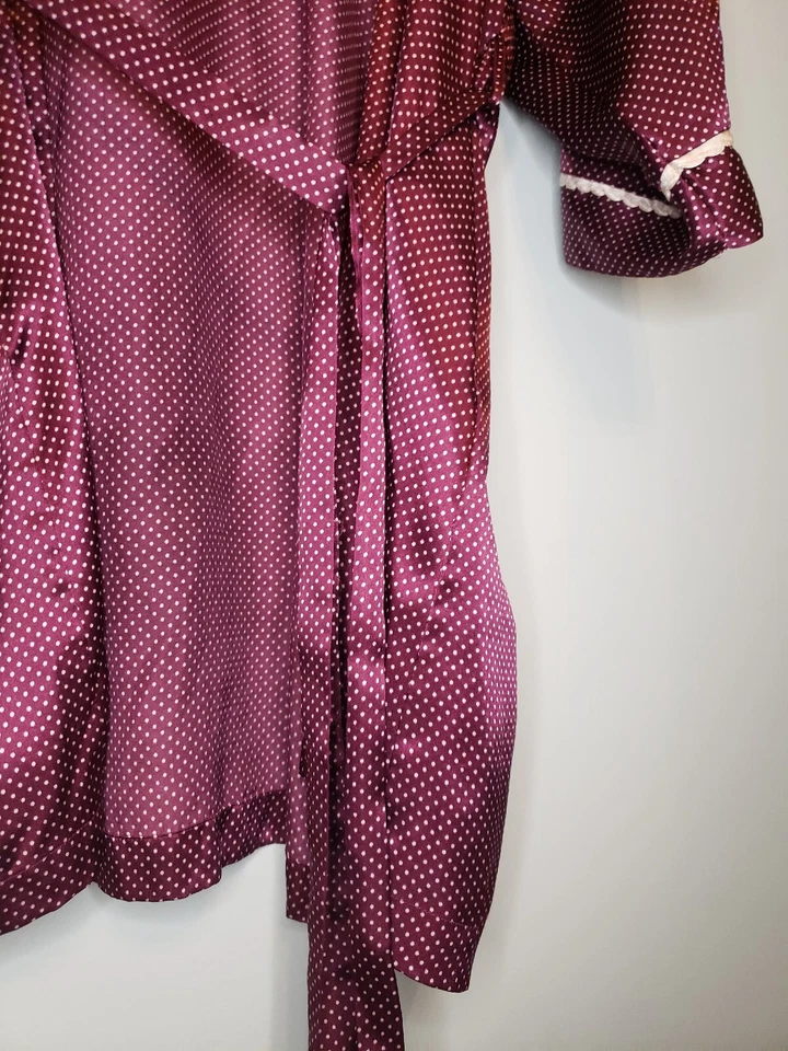 Vtg Maidenform Womens XL Robe 3/4 Sleeve Open Front Waist Tie Red Polka Dots - Image 3 of 4
