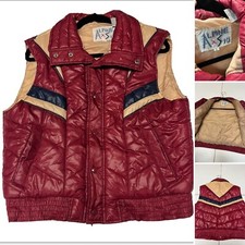 Vtg 70s Puffer Alpine Ski Color Block Puffer Vest Size Large Red Tan Blue Snap