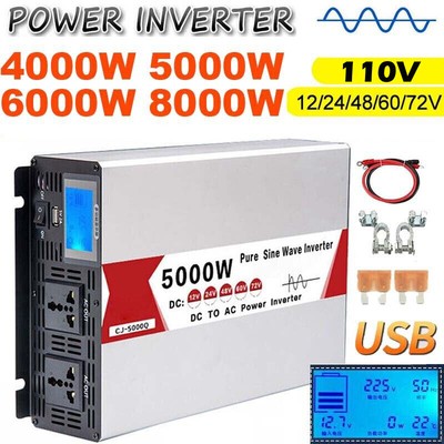 5000W 8000W Pure Sine Wave Power Inverter DC 12V 24V 48V 60V to AC 110V 220V USB