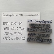 Stampin' Up GREETINGS FOR YOU 1997 Cling Sentiment Birthday Christmas Thank You