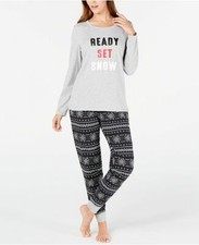 Holiday Family PJs Women Small Fair Isle Pajama Sleep Bottoms Ready Set Snow 371