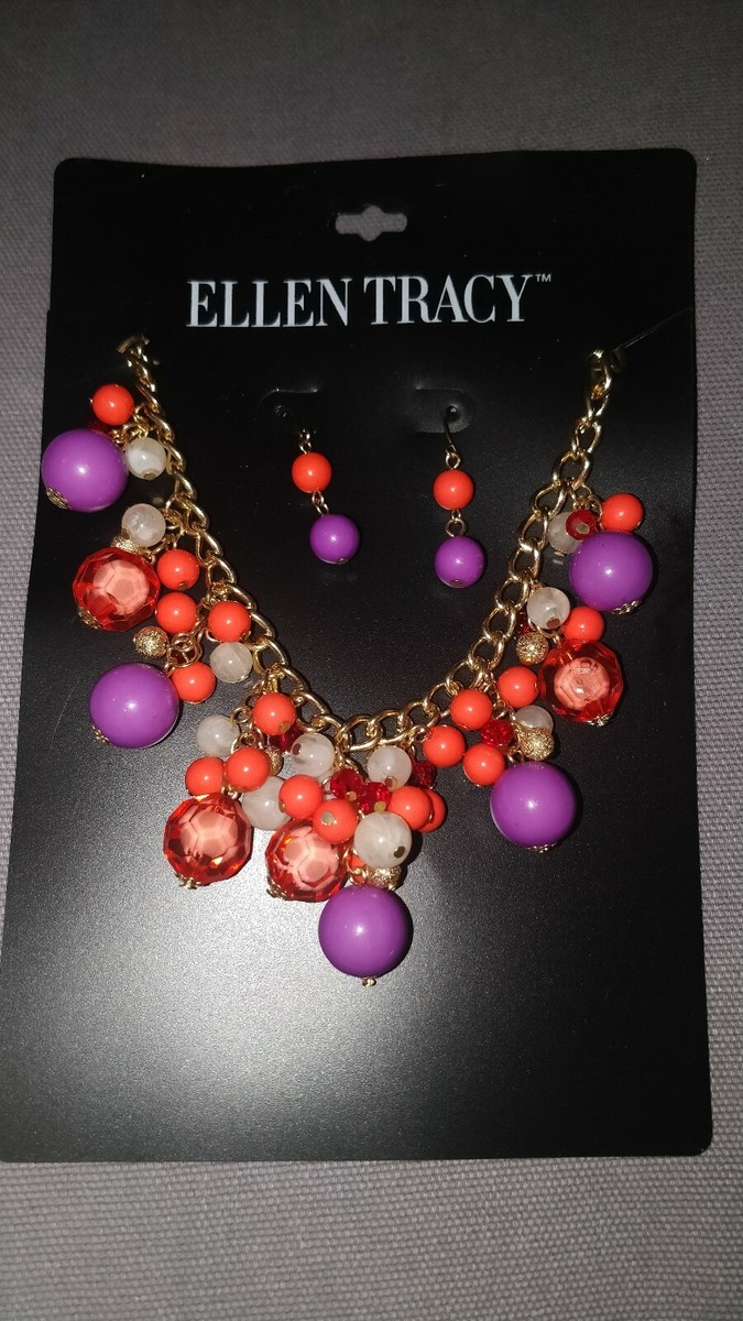 NWT Ellen Tracey Bib Fashion Necklace Earring Set Candy Bead