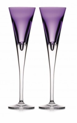 WATERFORD Crystal 2 HEATHER PURPLE FLUTES Champagne Flute SET Glass W COLLECTION