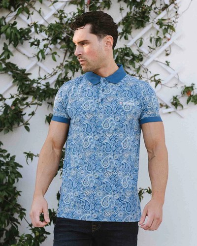 Lambretta Mens Paisley Polo Classic Casual Mod Casual Polo Shirt Sizes M to 4XL - Picture 2 of 10