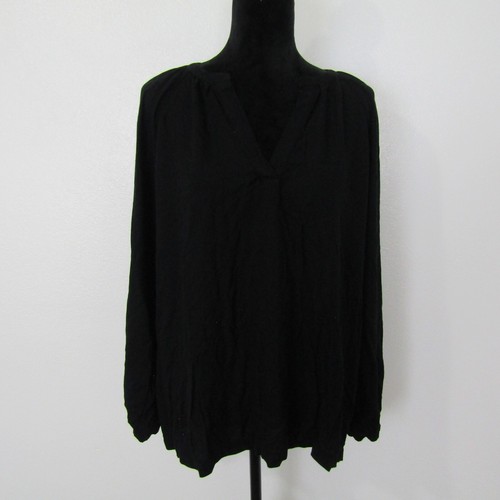 Old Navy Shirt Top Bluse Pullover V-Ausschnitt Damen XL schwarz Viskose Boho Bauern - Bild 1 von 12