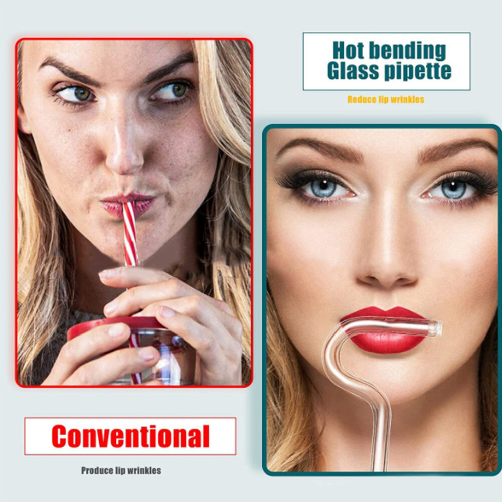 2pcs Transparent Glass Portable Lip Care Anti Wrinkle Straw With