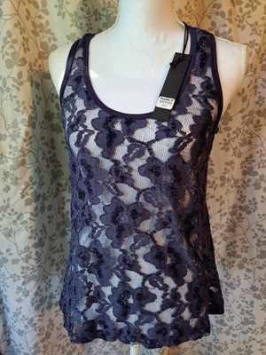 BKE Boutique Buckle Navy Sparkle Lace Tank  Boho  sz Med   NWT!