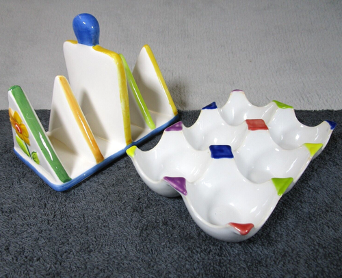 Lovely Vintage Porcelain Egg Holder Colourful Dotty & Rayware Floral Toast Rack - Picture 11 of 11