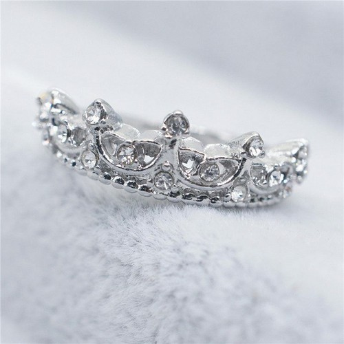 Rings Wedding Silver Women Zirconia Jewelry Size 5-10 Party Crown Gorgeous - Picture 9 of 11