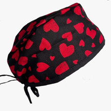 Happy Red Black Heart Doctor Nurse Scrub Cap Hat RN Healthcare Workers