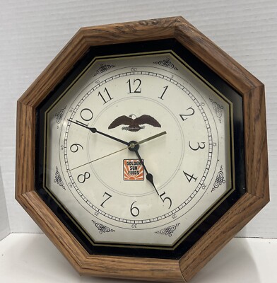 Vtg GOLDEN SUN FEEDS Advertising Wall Clock Battery Operated Octagon Eagle