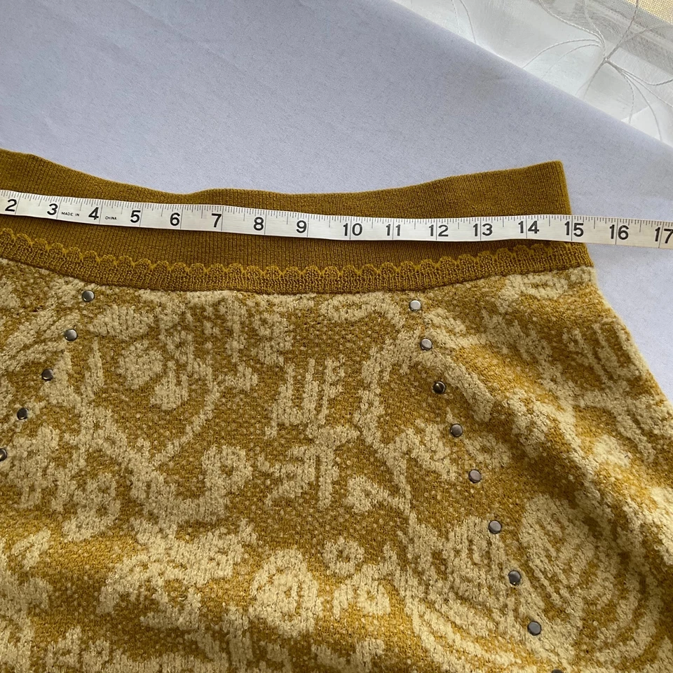 Falda Moth Mujer Talla Grande Amarilla Floral Tachonada Lana Mezcla Nailon Pull On Foto 4 de 4