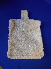 Vintage Beaded Evening Purse Ivory White beads Satin lining Snap closure Strap