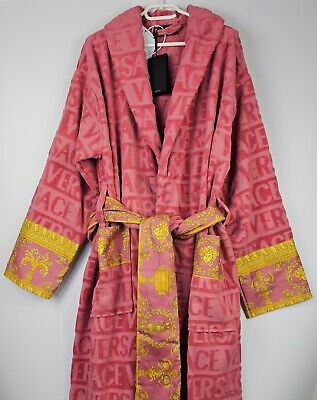 VERSACE Baroque $550 Strawberry Jam Unisex Long Bathrobe New