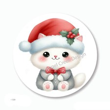 Cute Kitten in Santa Hat Christmas Labels Scrapbook Stickers Envelope Seals