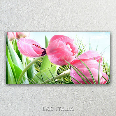 Tulipani Rosa 4 - Quadro su Tela Fiori 90x45 Soggiorno Camera da Letto Cucina