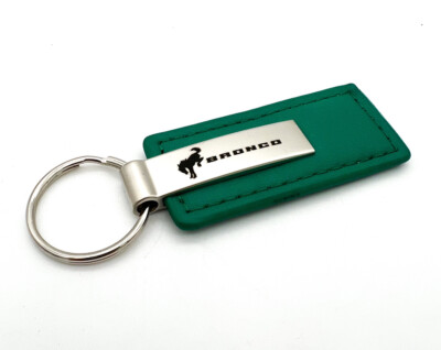 Green Rectangle Leather Key Chain Fob w/ 2021-2025 Ford Bronco