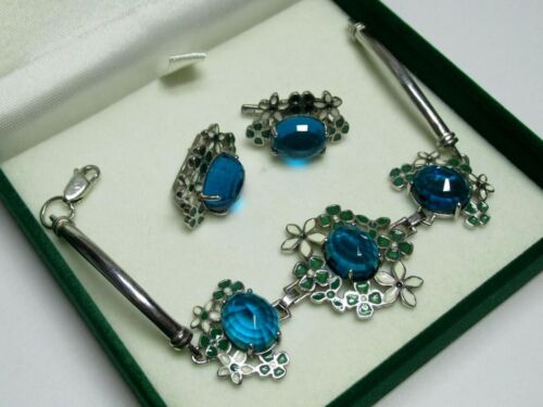 Vintage Russian Set Earrings Bracelet Sterling Silver 925 Women's Jewelry Enamel - Picture 2 of 8