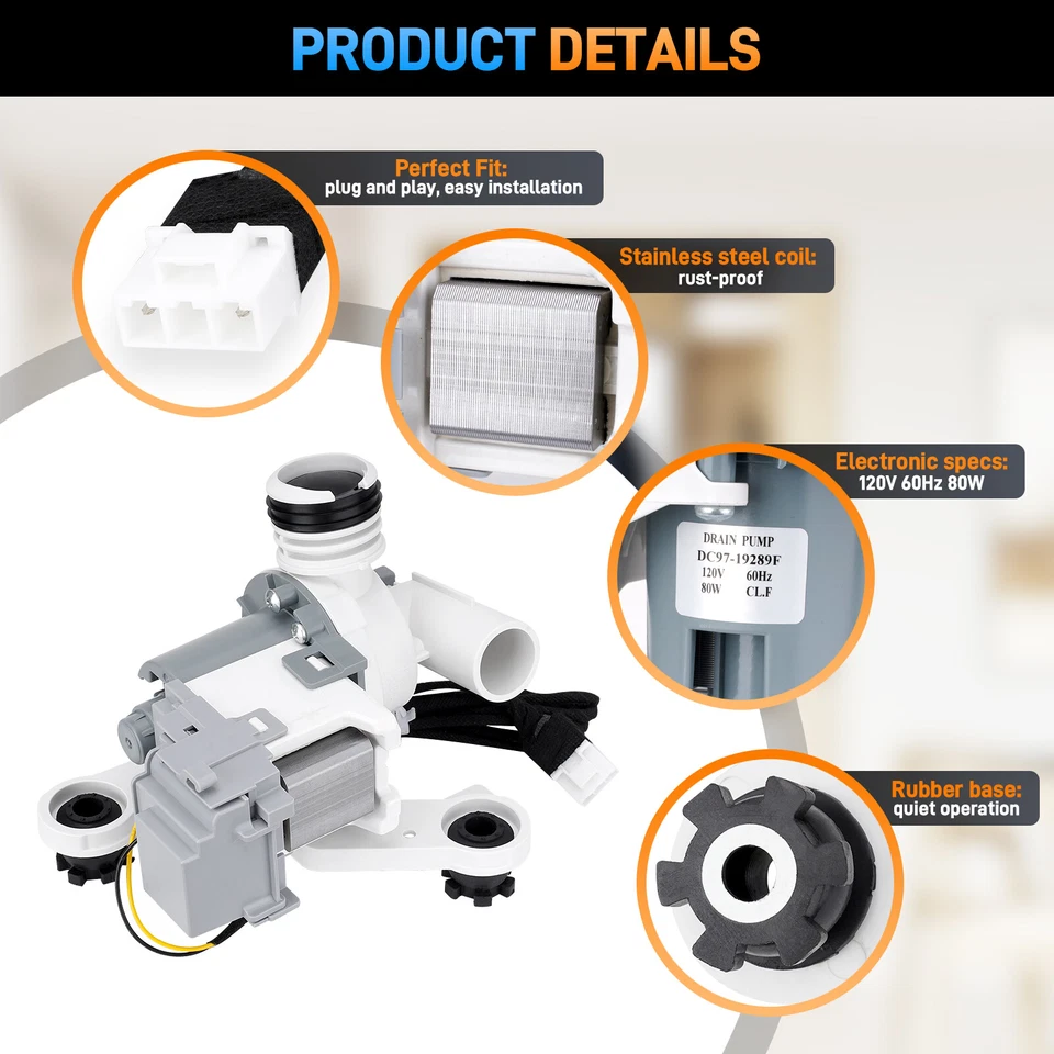 Conjunto de bomba de drenaje de lavadora DC97-19289F para lavadora Samsung DC97-19289B Foto 4 de 4