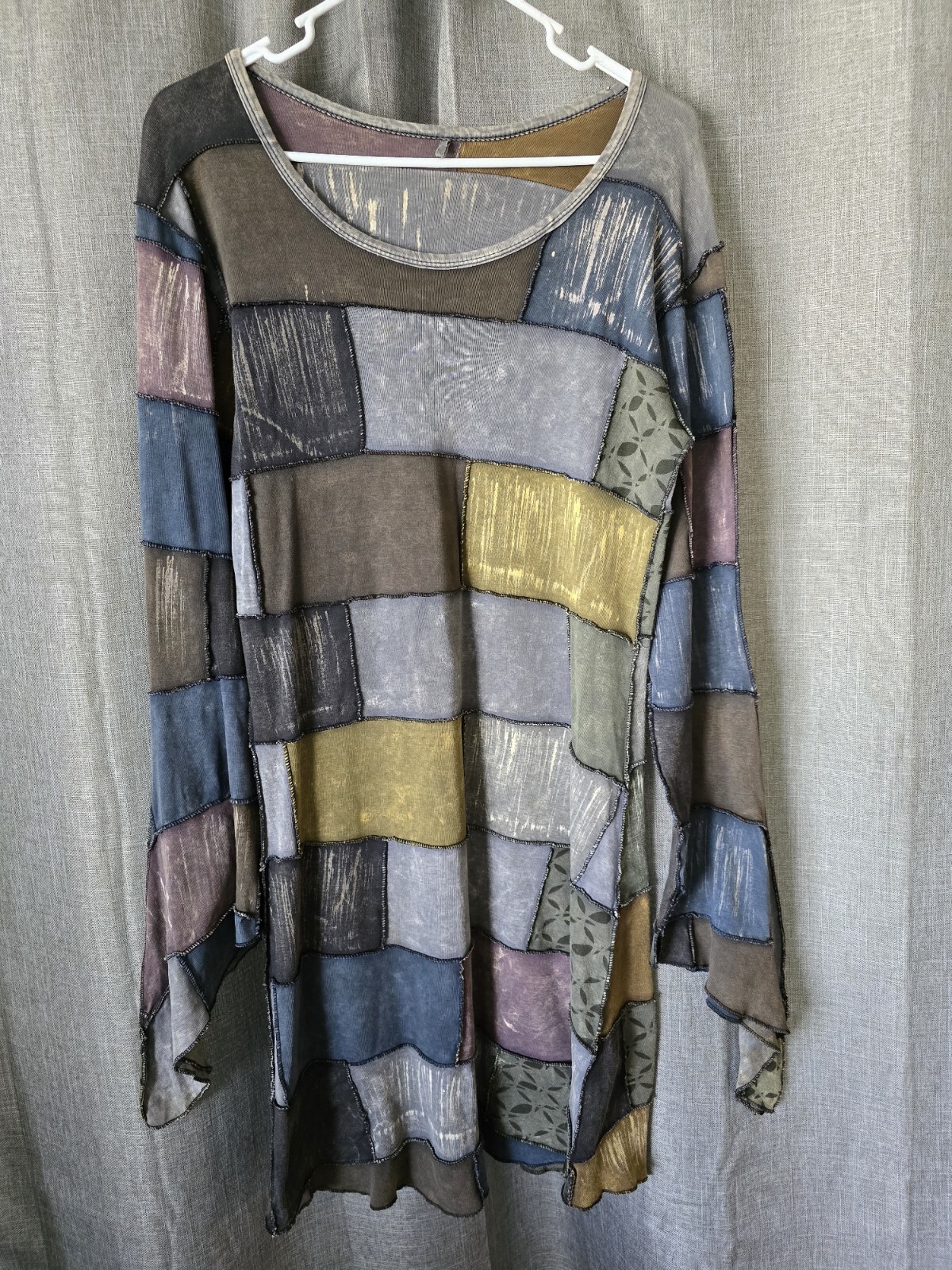 Patchwork Reversible Long Flared Sleeves Knee Len… - image 1