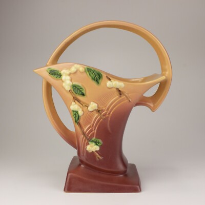 Roseville Pottery Vintage Snowberry Basket, Shape 1BK-12, Dusty