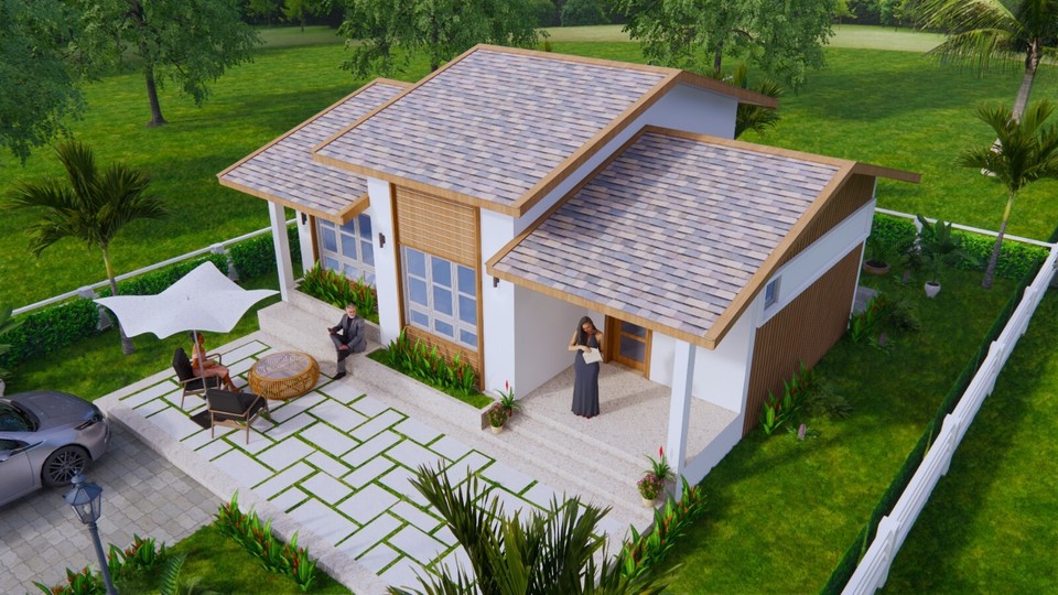 30x23 Feet House Plans 9x7 Meter 2 Beds 1 Bath Gable Roof PDF & (A4 ...