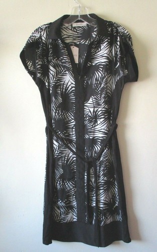 OASIS DRESS Black White Havana SHIRT Dress Silky Sleeve Ties Sz XS 8 10 NEW - Picture 6 of 10