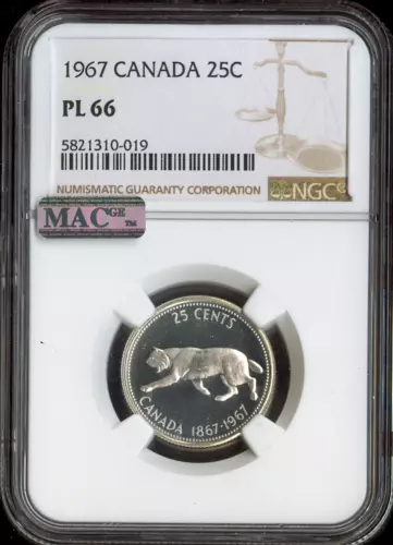1967 Canada 25 Cents 25C NGC PL66 MAC Quality