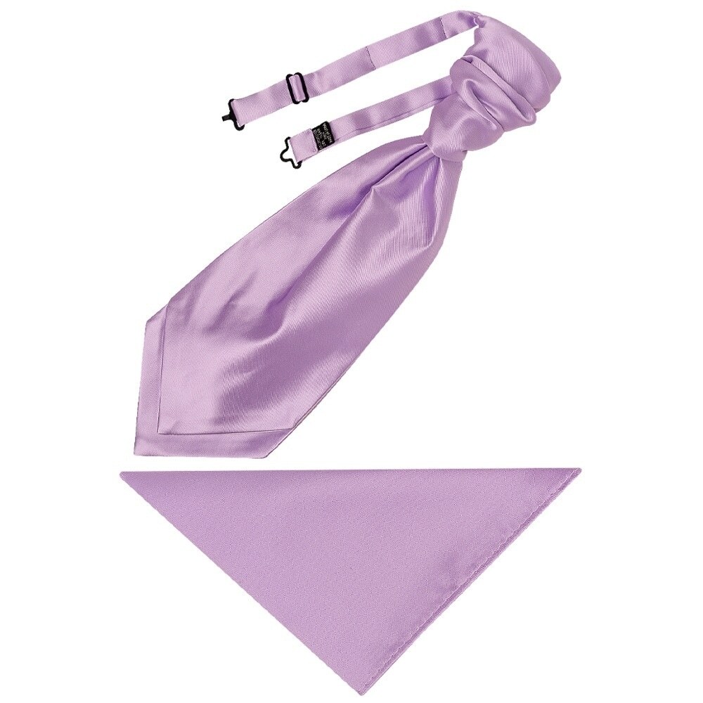Plain Lilac Satin Mens Cravat Tie and Pocket Square Set Wedding Formal Tie Hanky