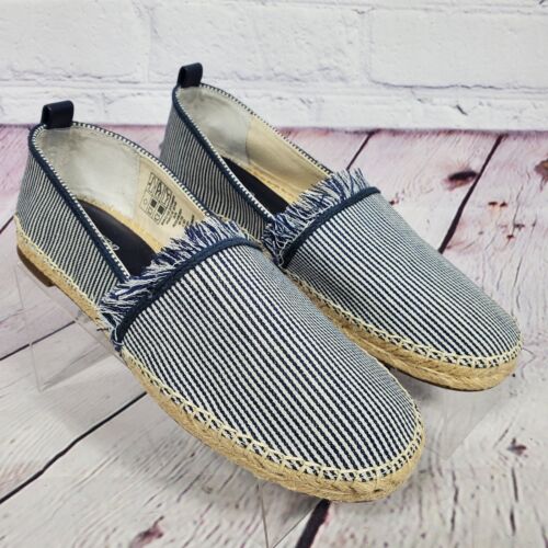 Lands End Women's Size 9 Navy Stripe Fringe Espadrilles Shoes - Picture 2 of 9