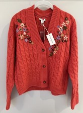 Sundance Catalog Orange Embroidered Pocket Of Posies Cardigan Size S 158