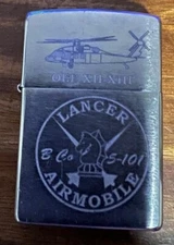 Vintage Zippo Lighter Lancer Airmobile Chopper OEF XII-XIII B CO 5-101