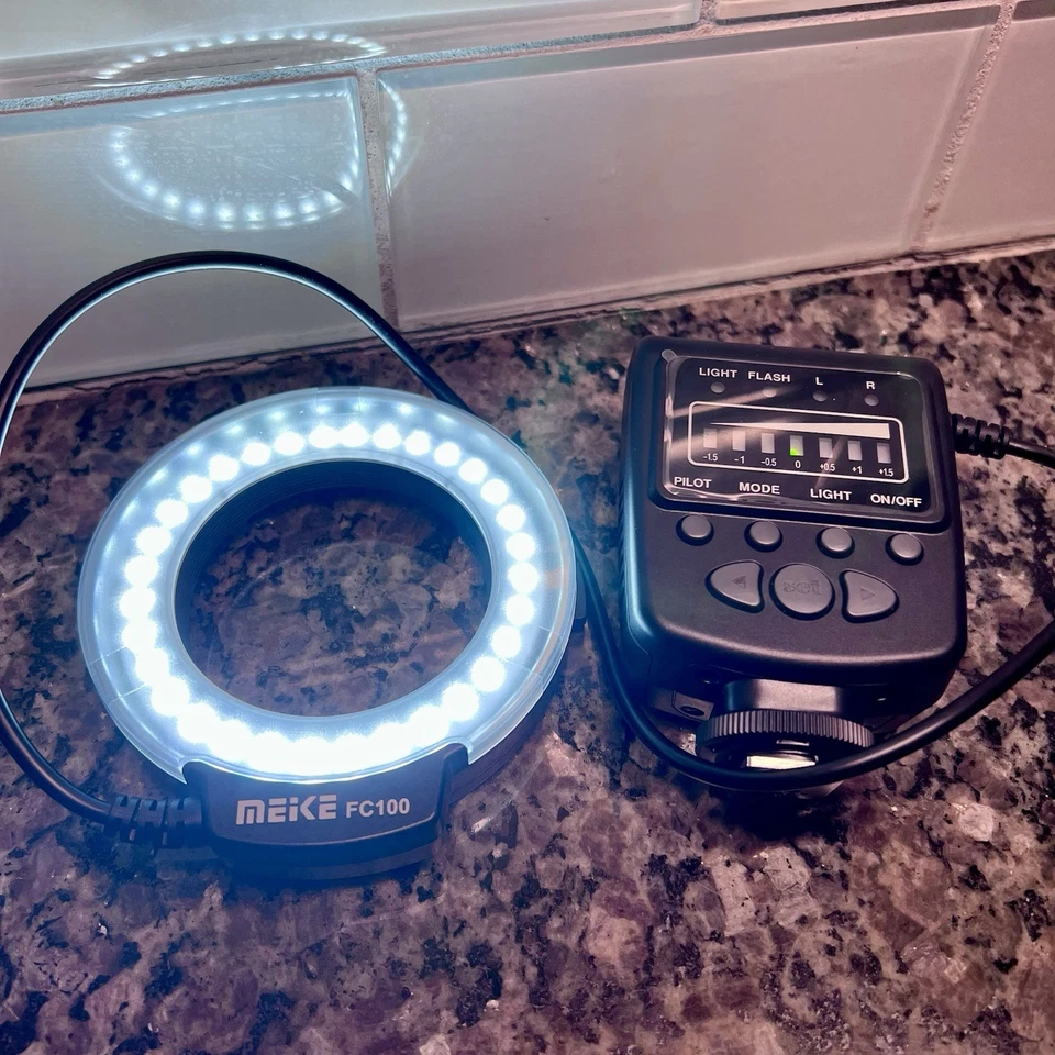 Luz flash anillo macro LED Meike FC100 para cámaras réflex digitales Canon Nikon Olympus Foto 2 de 4